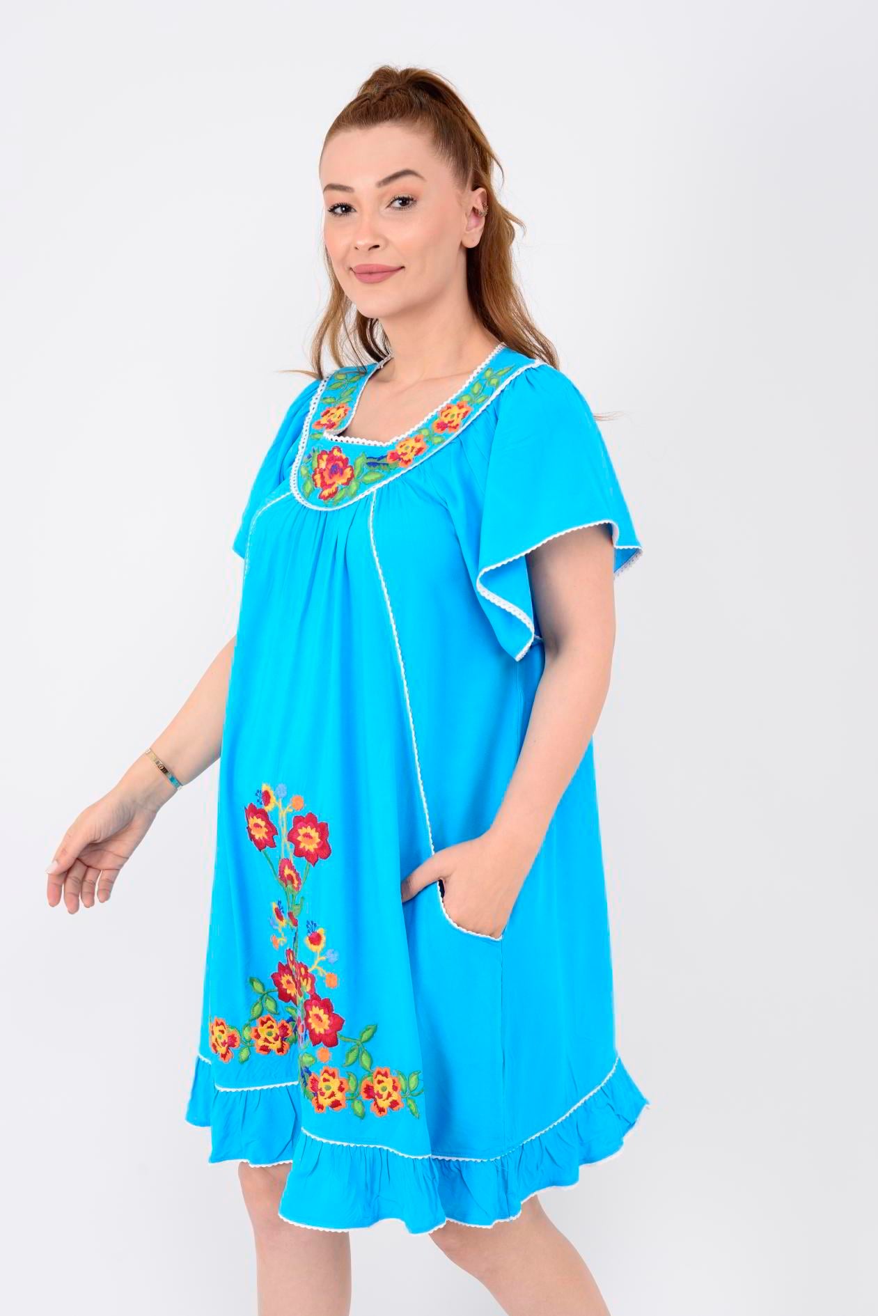 AN10697 NAKIŞ İŞLEMELİ KISA ELBİSE