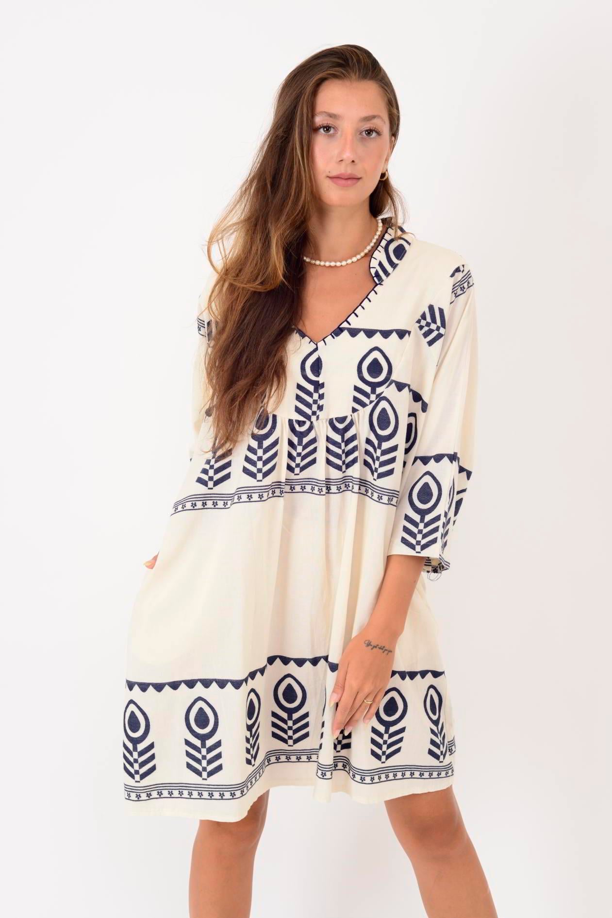 AN10716 DAMLA DESEN V YAKA KISA ELBİSE