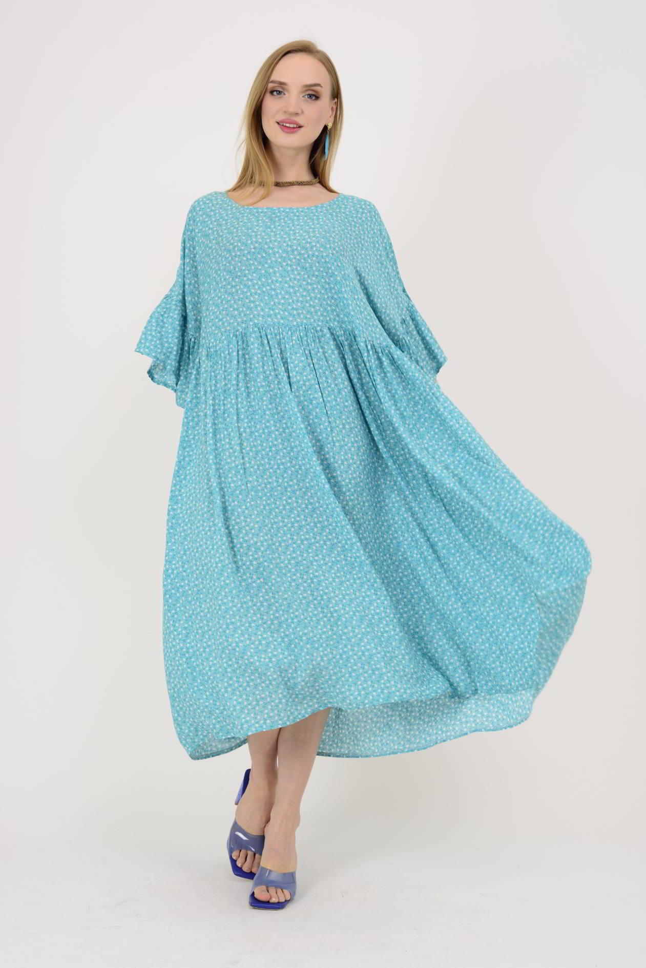 AN136 ÇITIR ÇİÇEK DESENLİ ROBALI VOLANLI BOHO ELBİSE