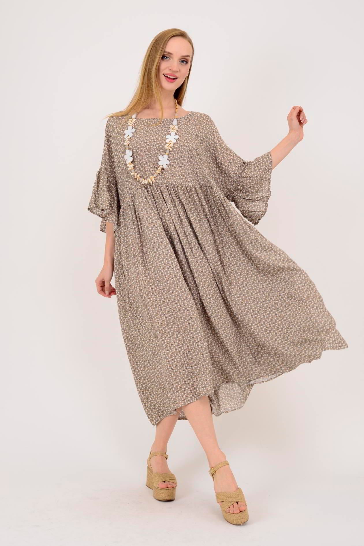 AN136 ÇITIR ÇİÇEK DESENLİ ROBALI VOLANLI BOHO ELBİSE