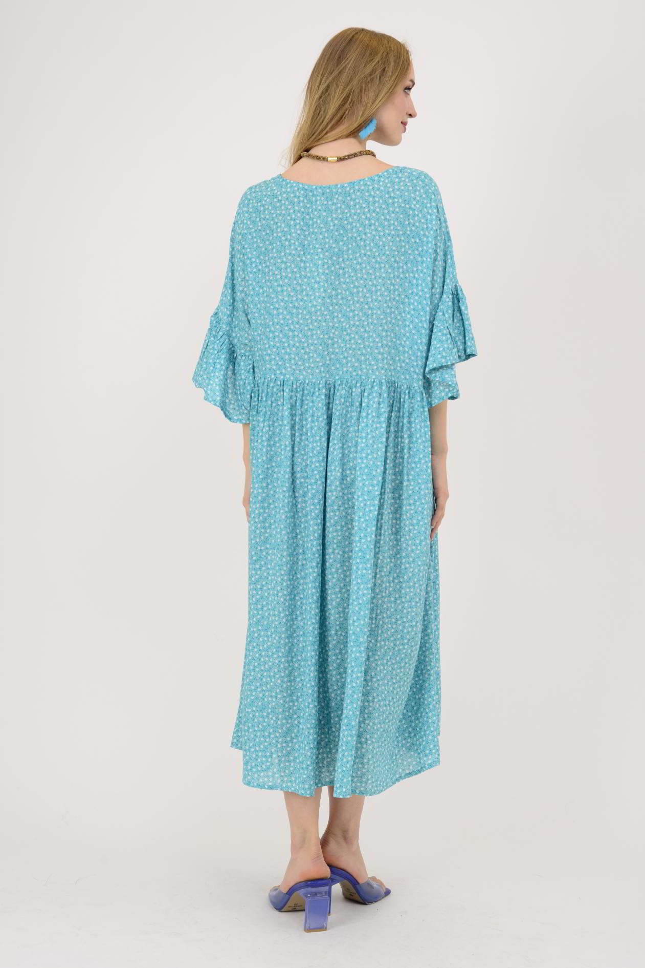 AN136 ÇITIR ÇİÇEK DESENLİ ROBALI VOLANLI BOHO ELBİSE