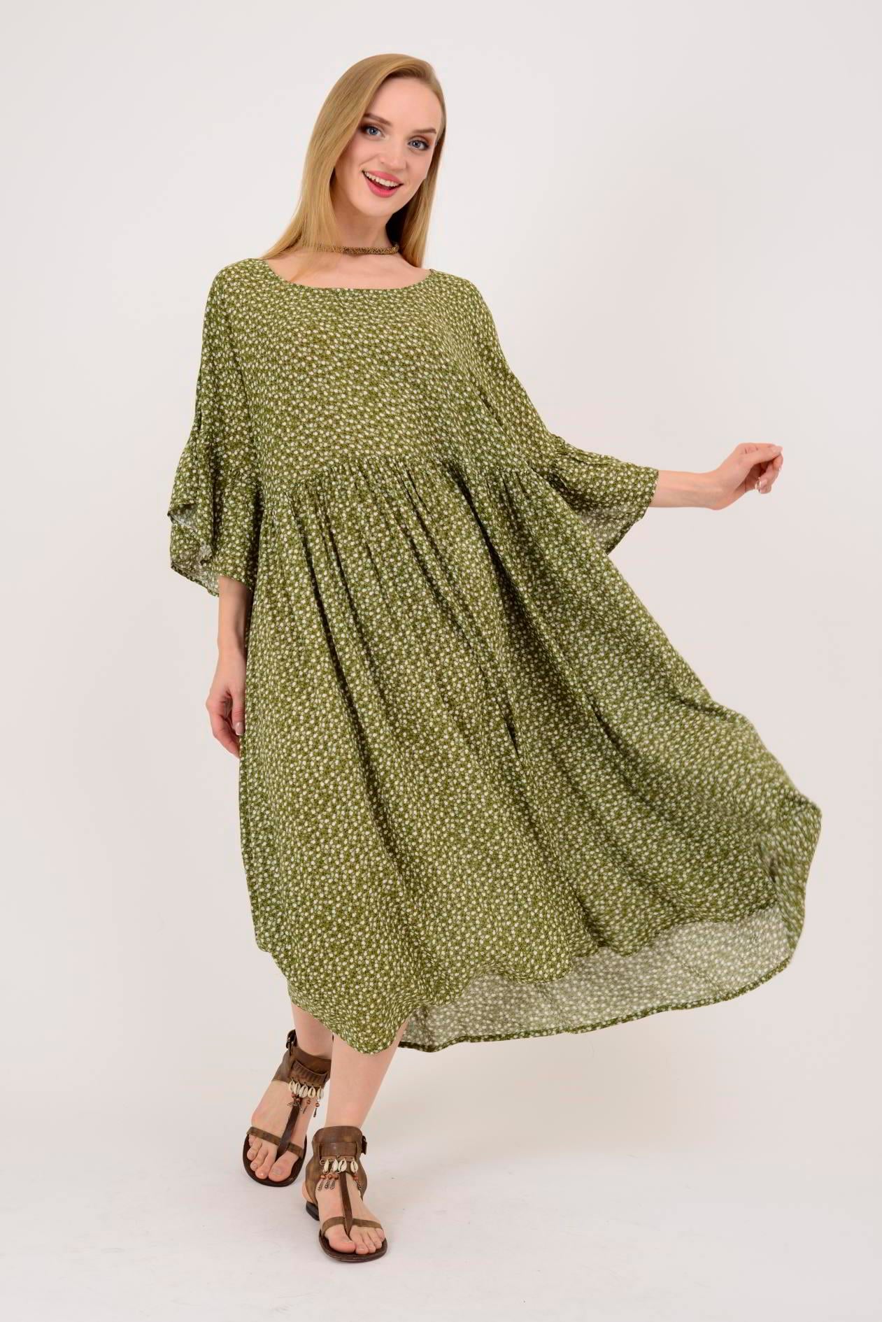 AN136 ÇITIR ÇİÇEK DESENLİ ROBALI VOLANLI BOHO ELBİSE