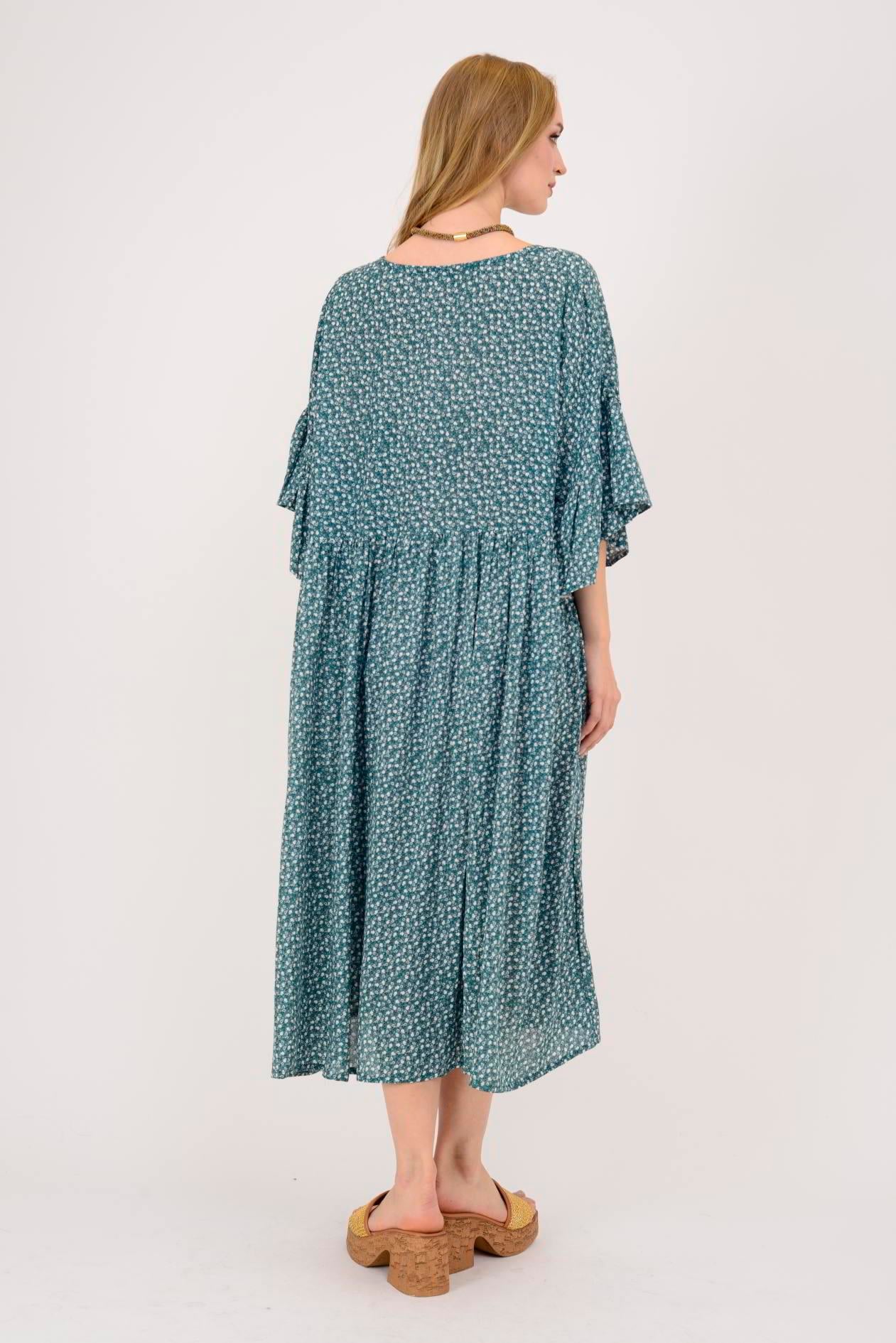 AN136 ÇITIR ÇİÇEK DESENLİ ROBALI VOLANLI BOHO ELBİSE