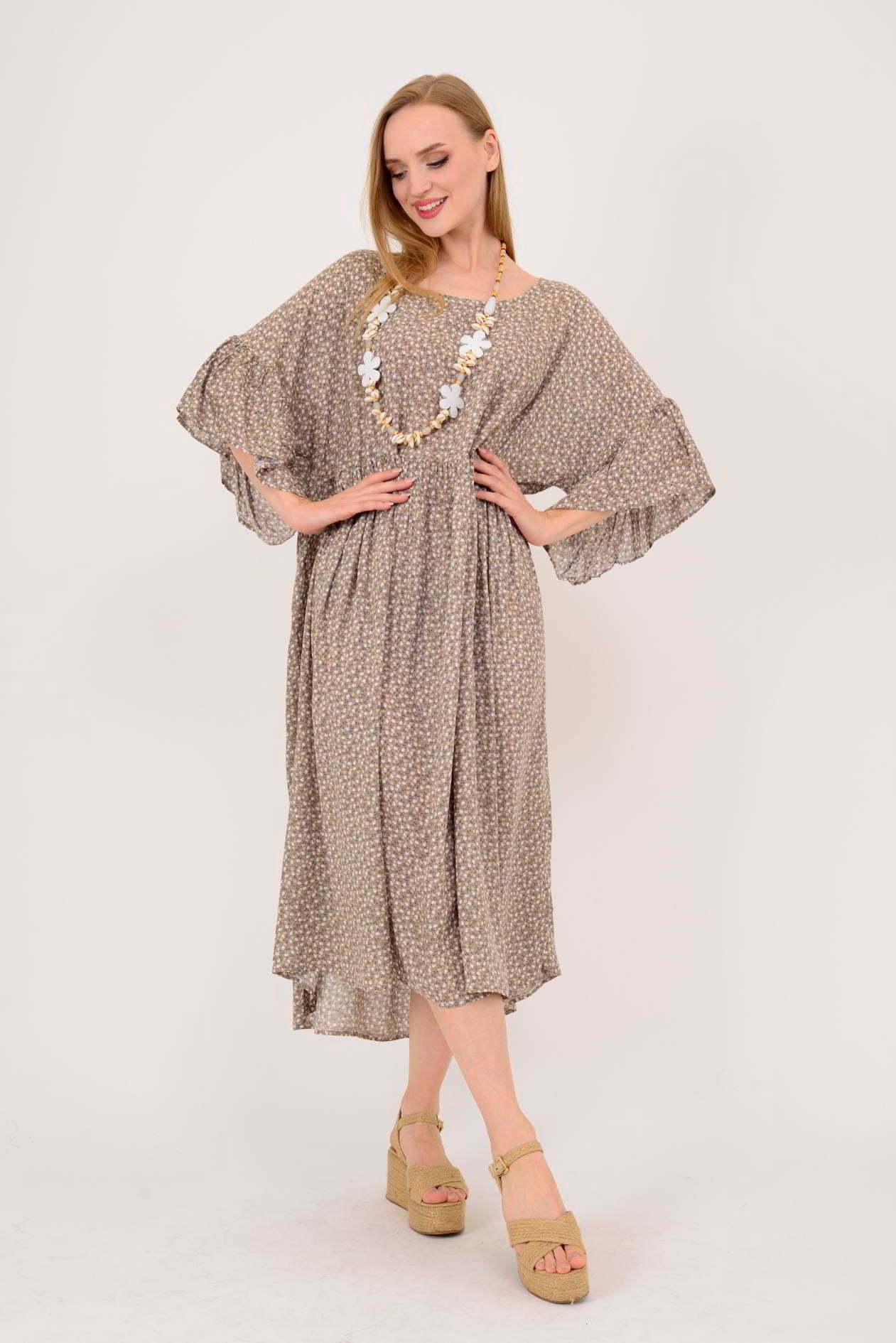 AN136 ÇITIR ÇİÇEK DESENLİ ROBALI VOLANLI BOHO ELBİSE