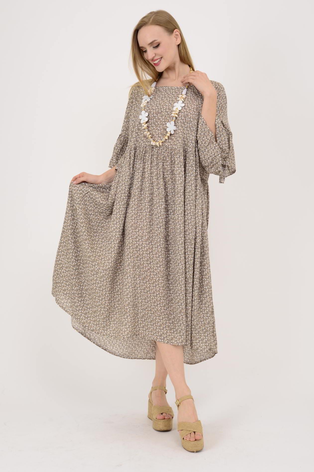 AN136 ÇITIR ÇİÇEK DESENLİ ROBALI VOLANLI BOHO ELBİSE