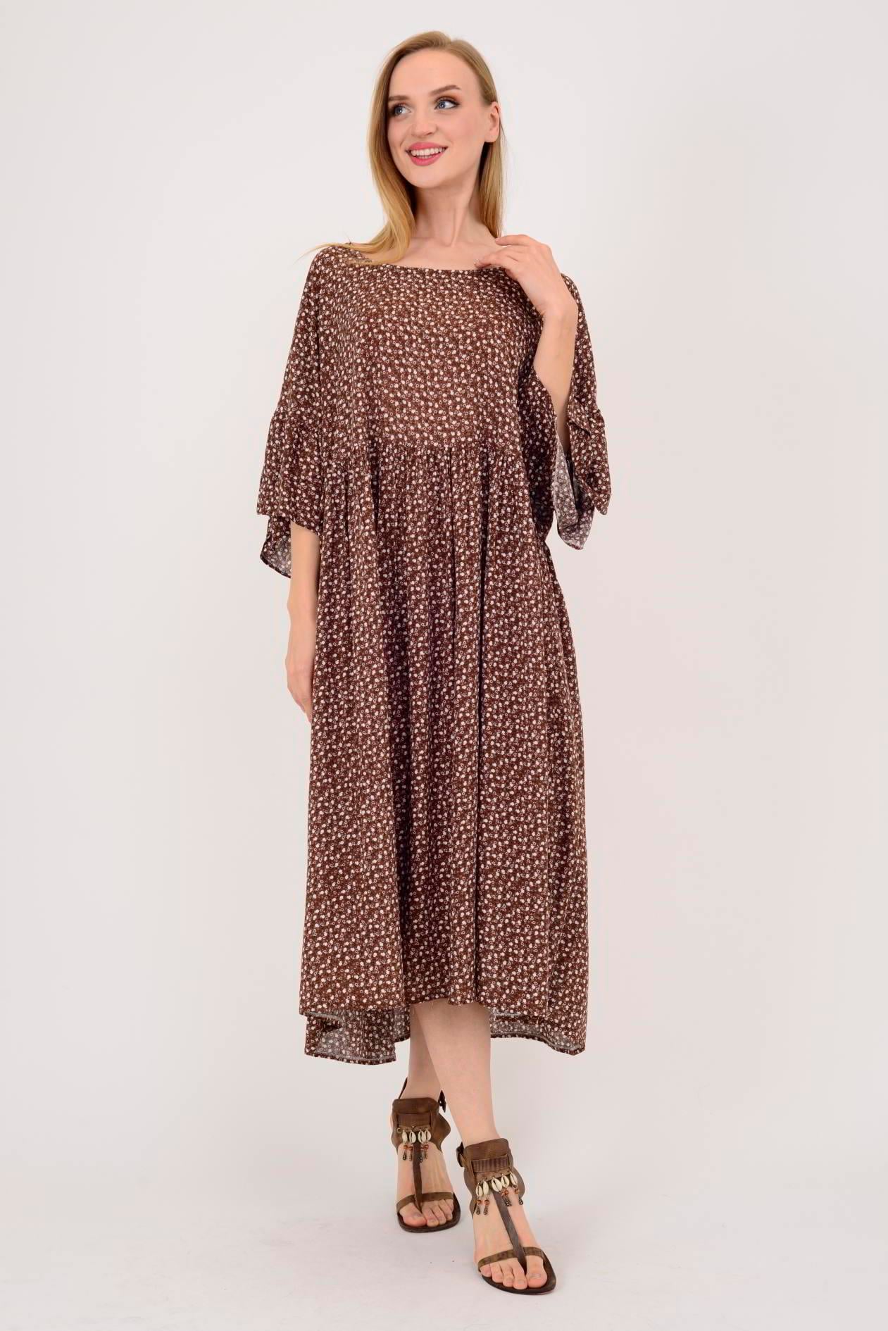 AN136 ÇITIR ÇİÇEK DESENLİ ROBALI VOLANLI BOHO ELBİSE
