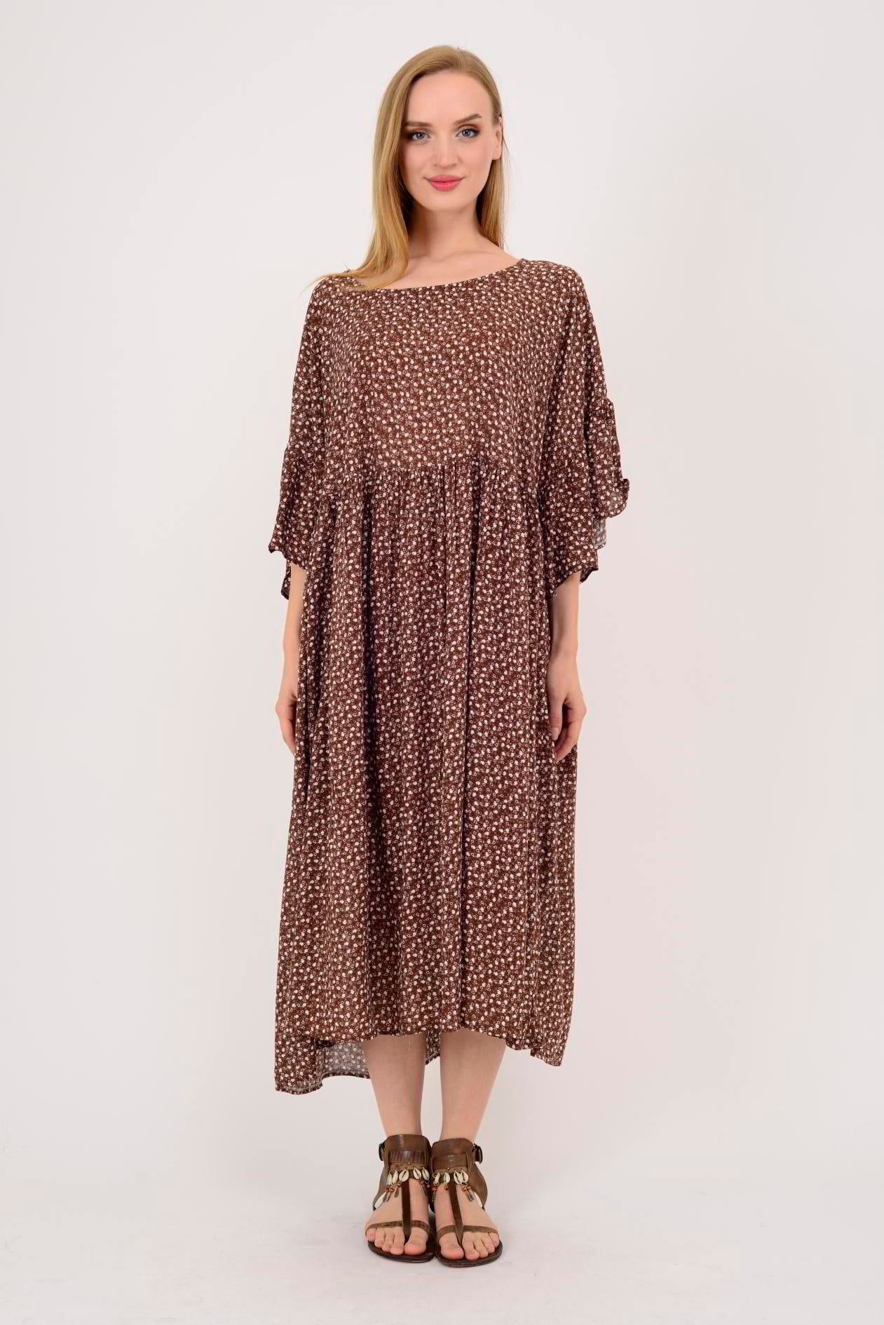 AN136 ÇITIR ÇİÇEK DESENLİ ROBALI VOLANLI BOHO ELBİSE