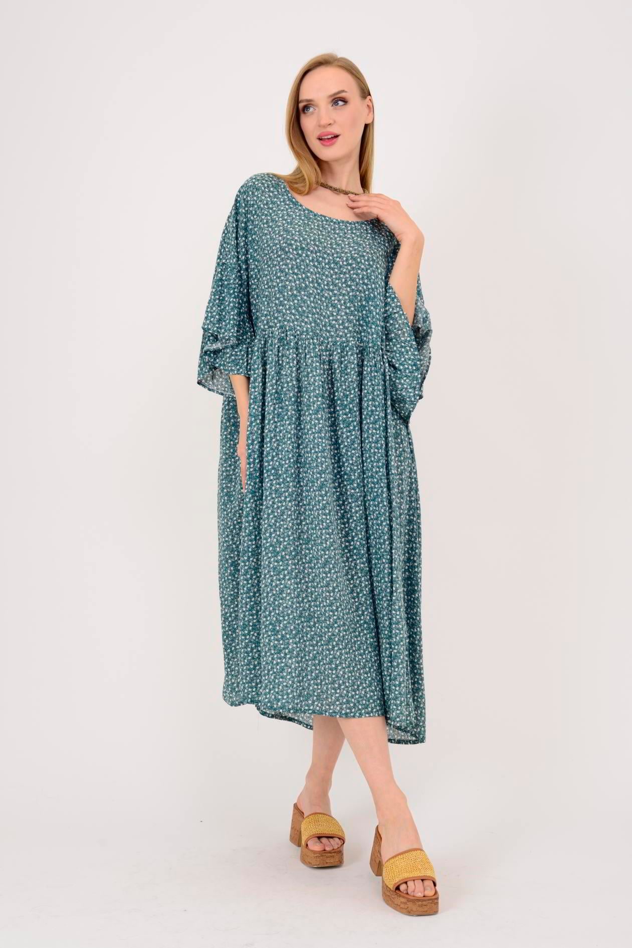 AN136 ÇITIR ÇİÇEK DESENLİ ROBALI VOLANLI BOHO ELBİSE