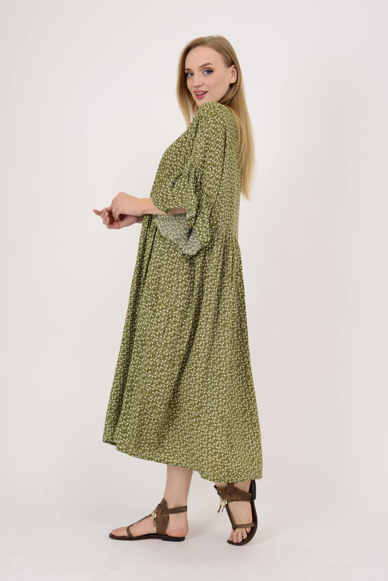 AN136 ÇITIR ÇİÇEK DESENLİ ROBALI VOLANLI BOHO ELBİSE