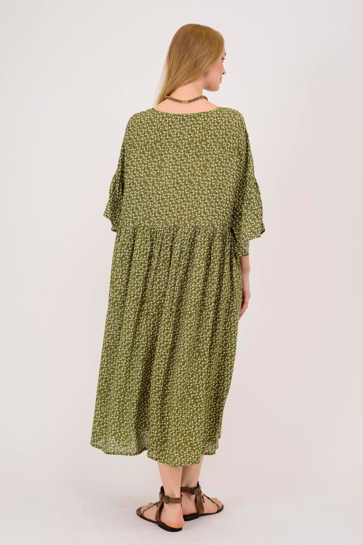 AN136 ÇITIR ÇİÇEK DESENLİ ROBALI VOLANLI BOHO ELBİSE