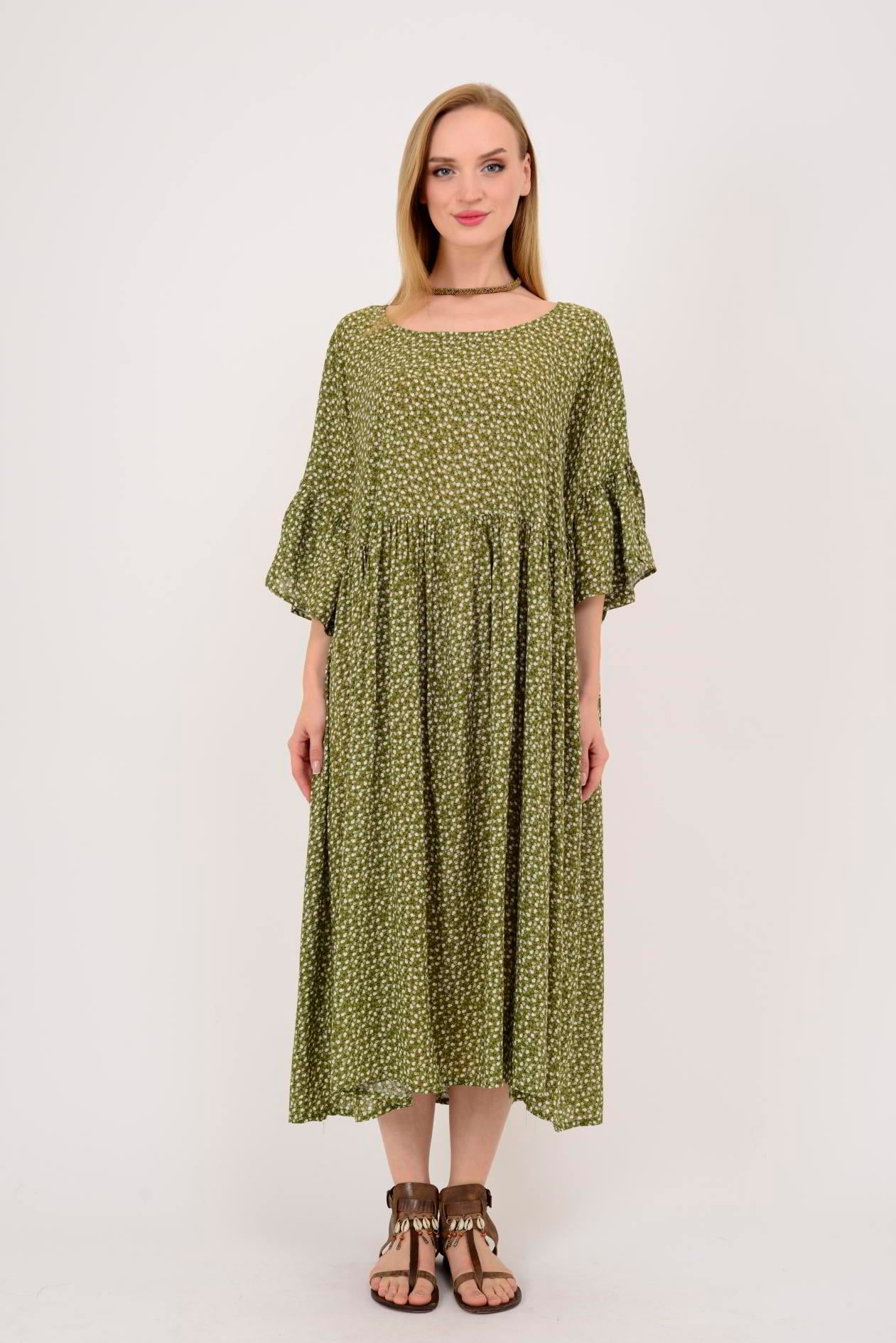 AN136 ÇITIR ÇİÇEK DESENLİ ROBALI VOLANLI BOHO ELBİSE
