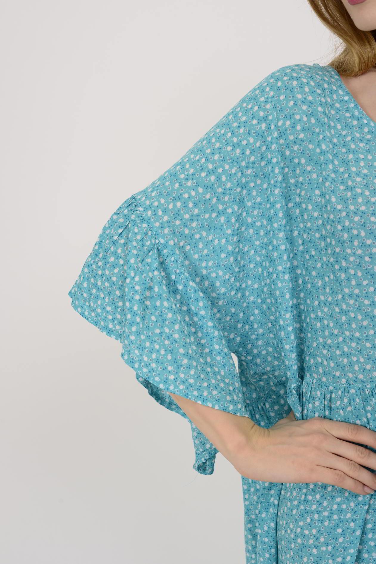 AN136 ÇITIR ÇİÇEK DESENLİ ROBALI VOLANLI BOHO ELBİSE