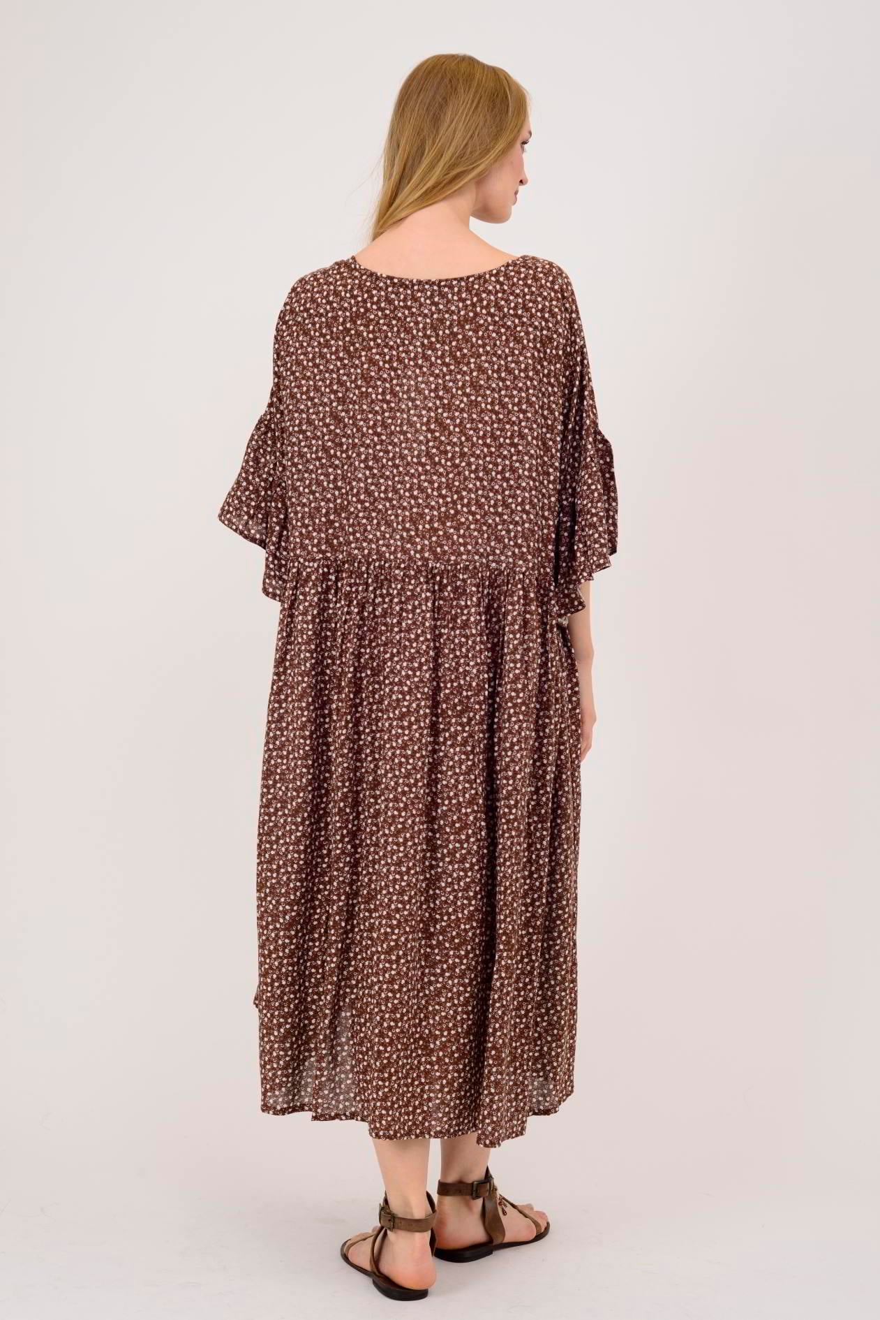 AN136 ÇITIR ÇİÇEK DESENLİ ROBALI VOLANLI BOHO ELBİSE