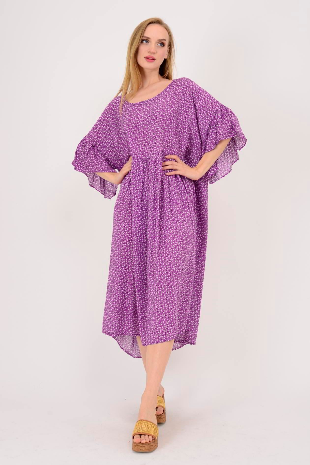 AN136 ÇITIR ÇİÇEK DESENLİ ROBALI VOLANLI BOHO ELBİSE