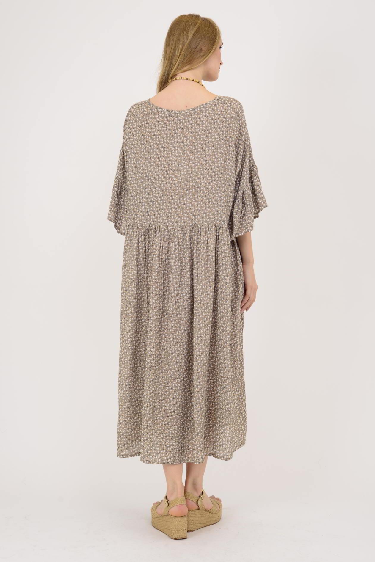 AN136 ÇITIR ÇİÇEK DESENLİ ROBALI VOLANLI BOHO ELBİSE