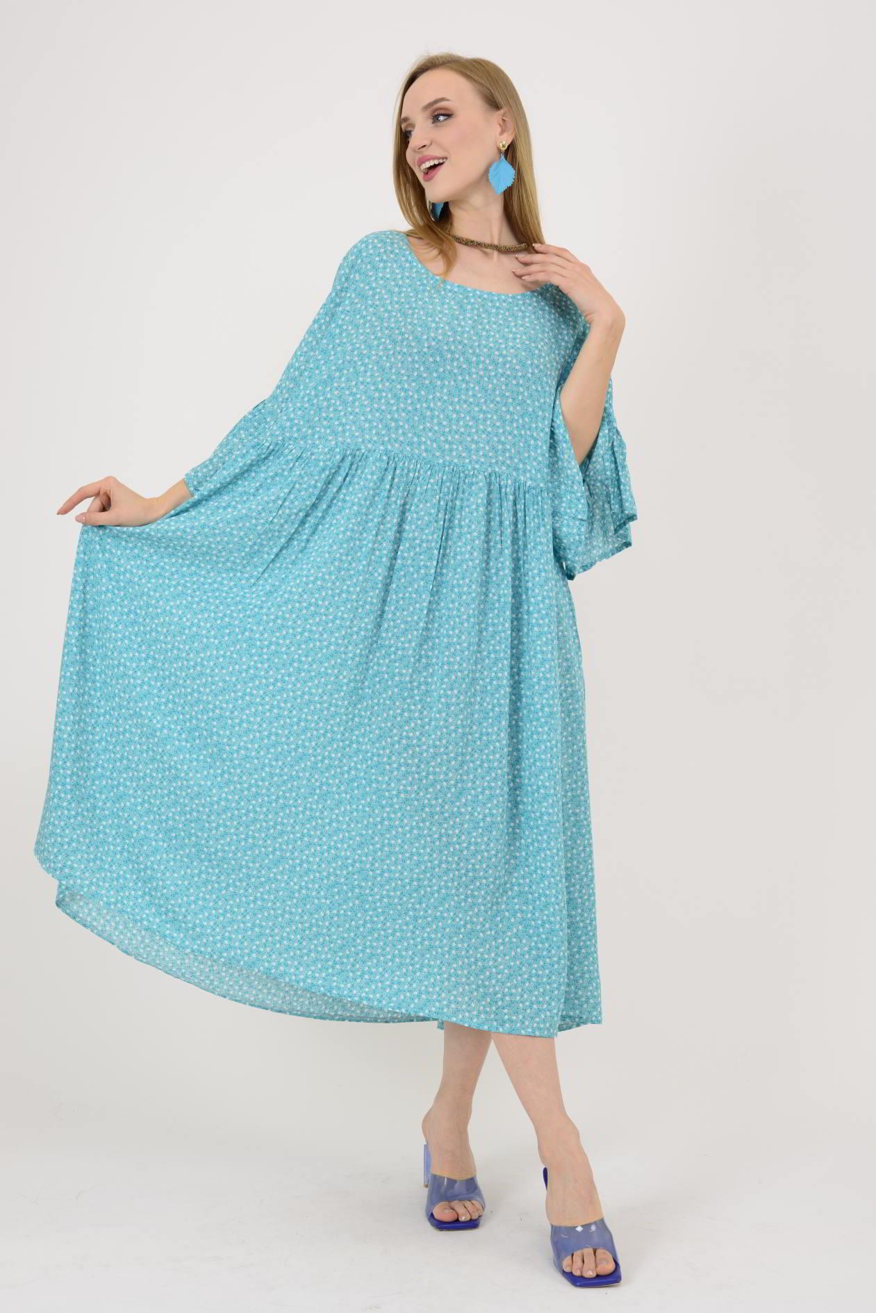 AN136 ÇITIR ÇİÇEK DESENLİ ROBALI VOLANLI BOHO ELBİSE