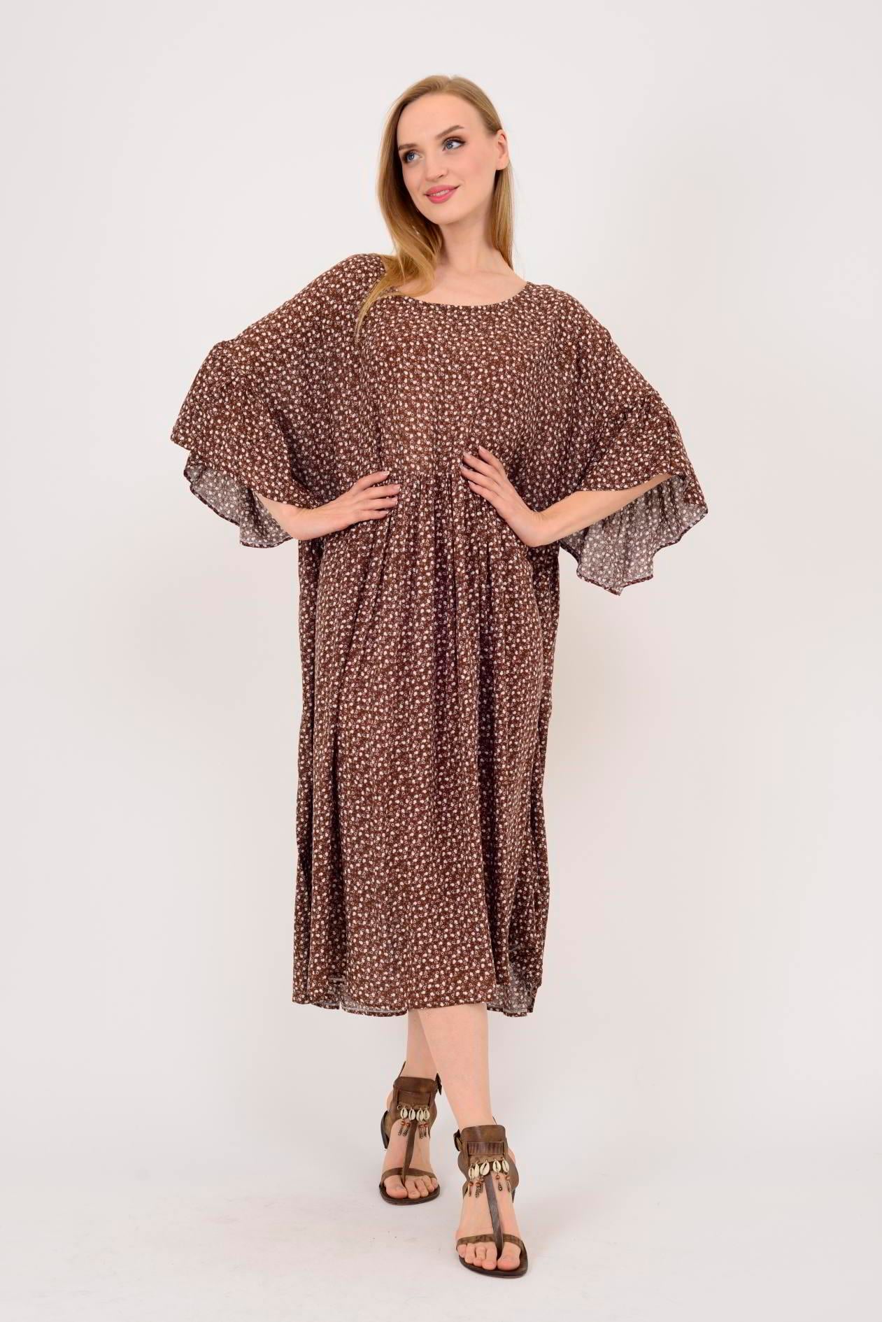 AN136 ÇITIR ÇİÇEK DESENLİ ROBALI VOLANLI BOHO ELBİSE
