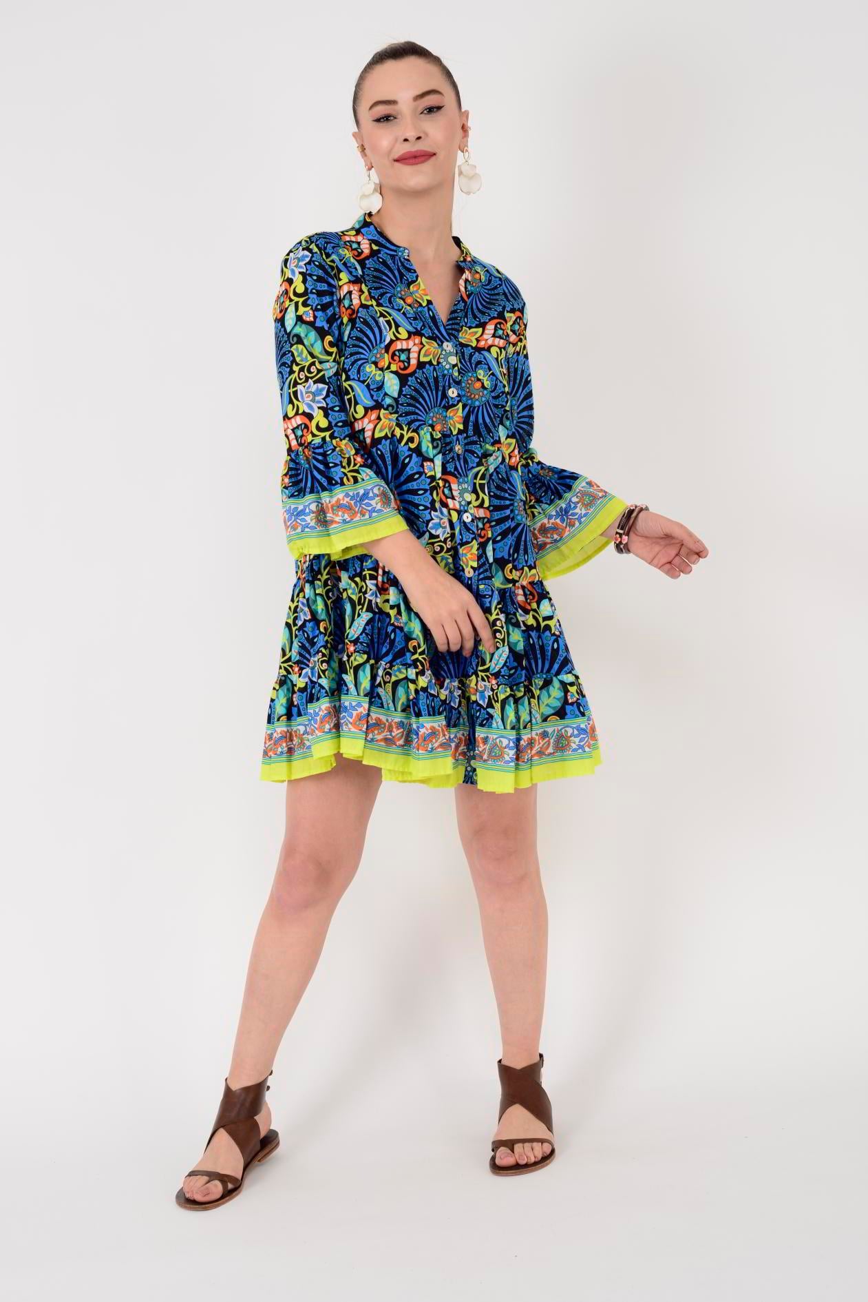 AN181 ETNİK DESEN KISA ELBİSE