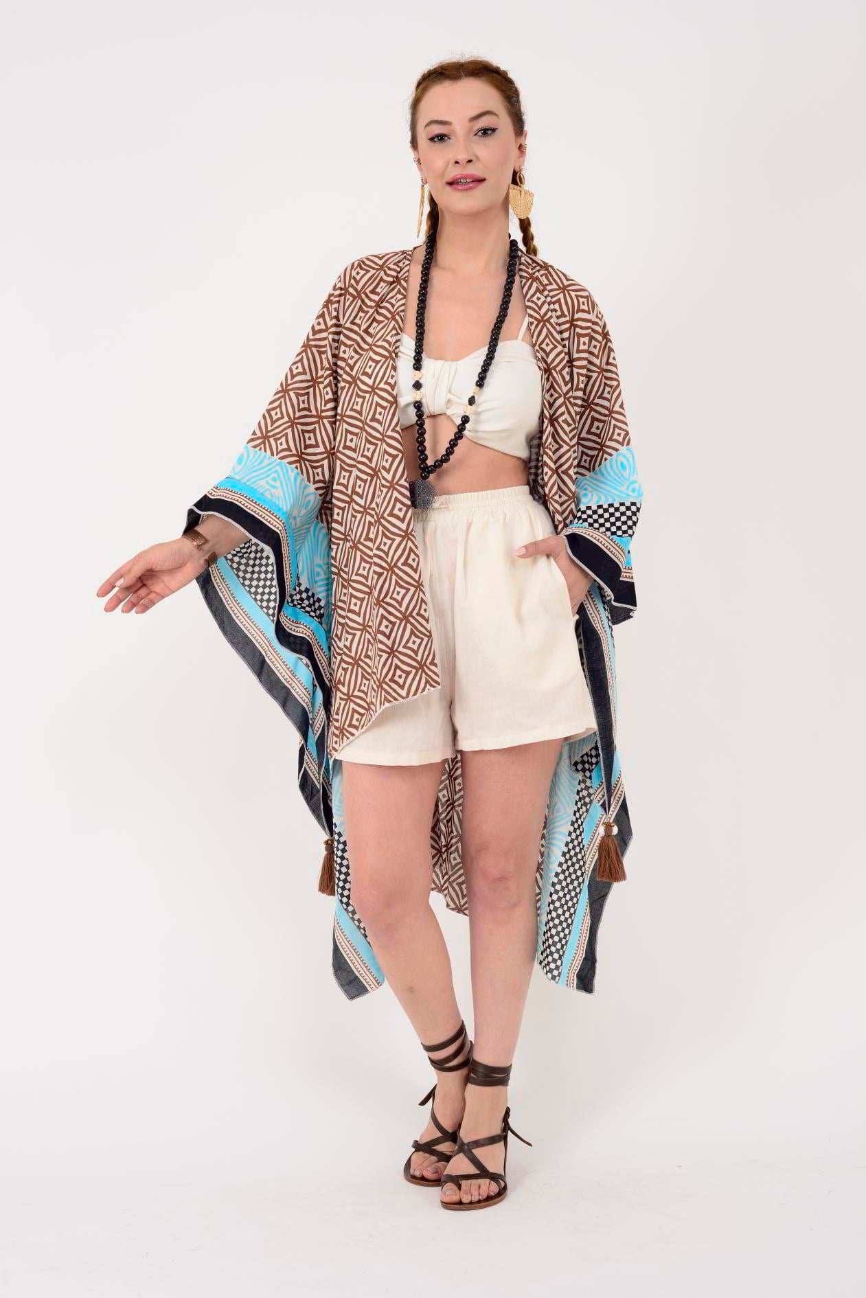 AN4012 MARIN GEOMETRİK DESEN KİMONO