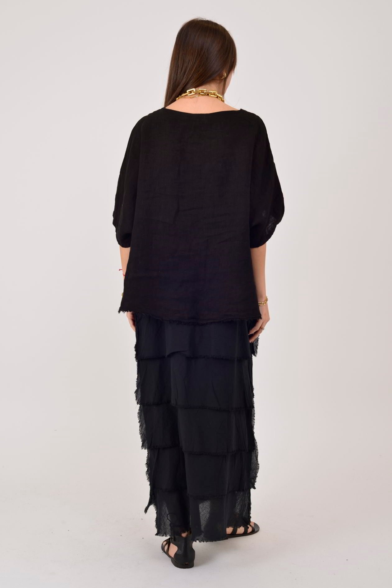 E20831 KAT KAT KETEN ELBİSE