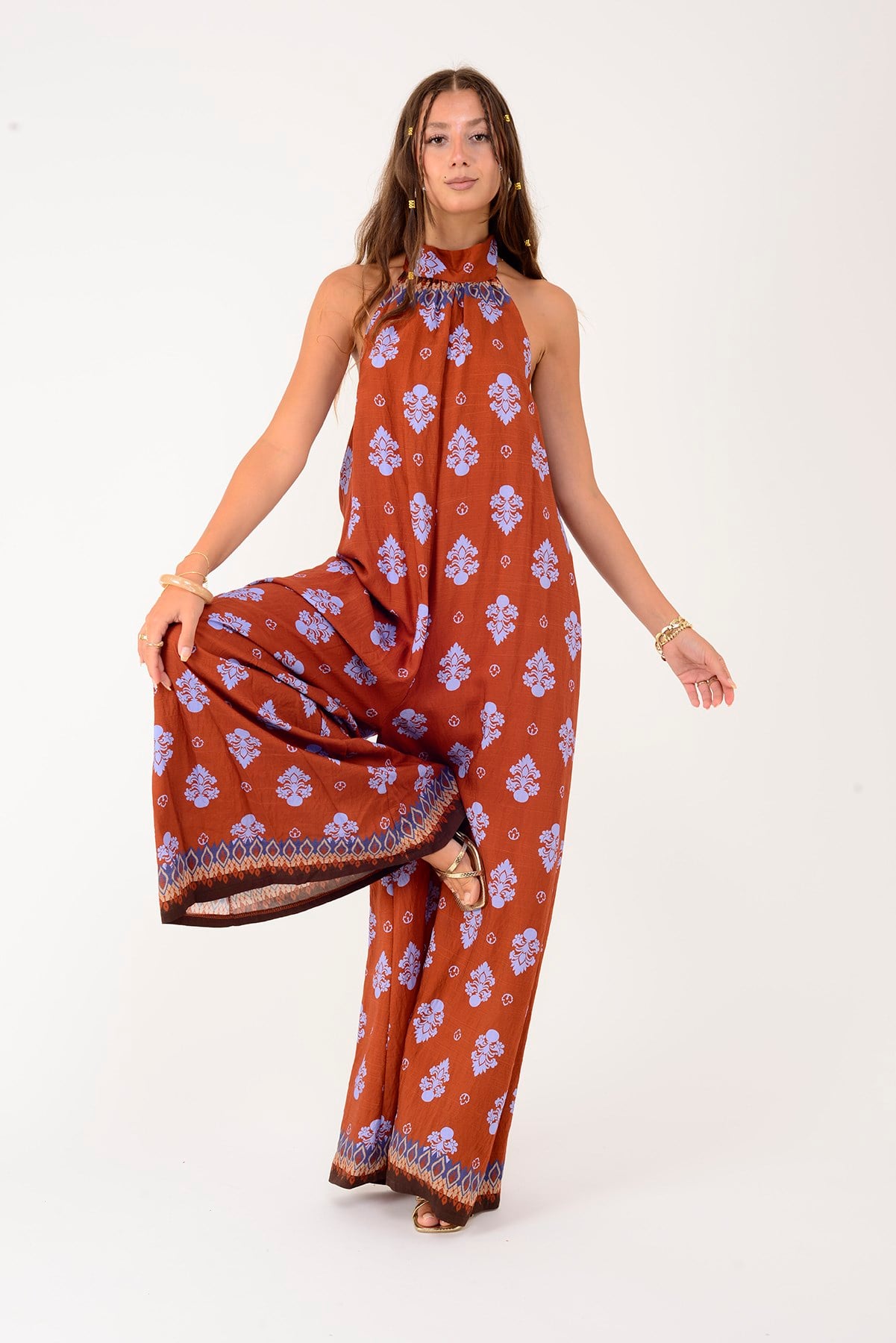 H3065 RETRO HALTER YAKA BOYUNDAN BAĞLAMALI TULUM