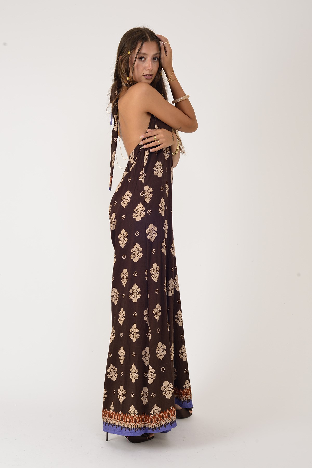 H3065 RETRO HALTER YAKA BOYUNDAN BAĞLAMALI TULUM