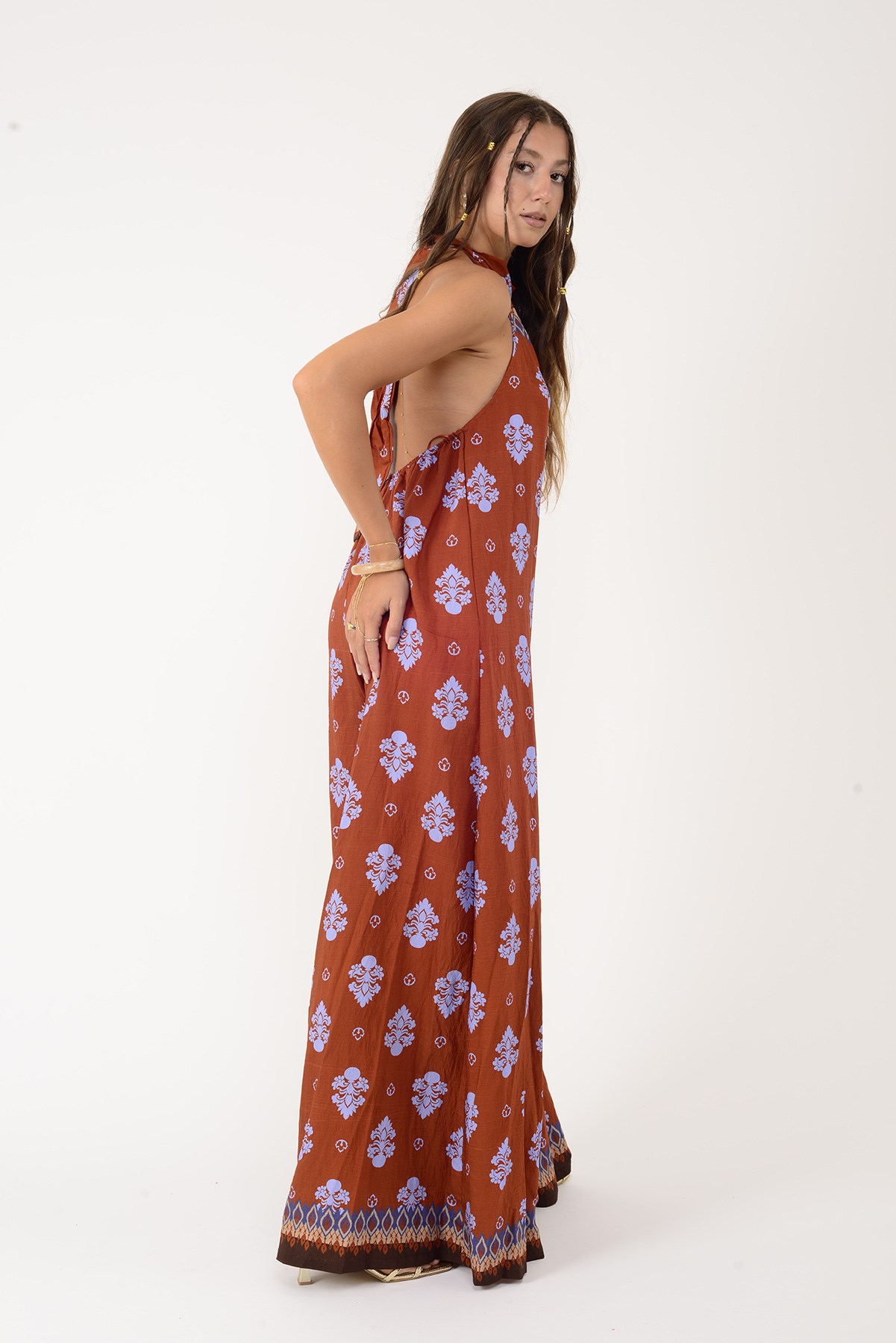 H3065 RETRO HALTER YAKA BOYUNDAN BAĞLAMALI TULUM