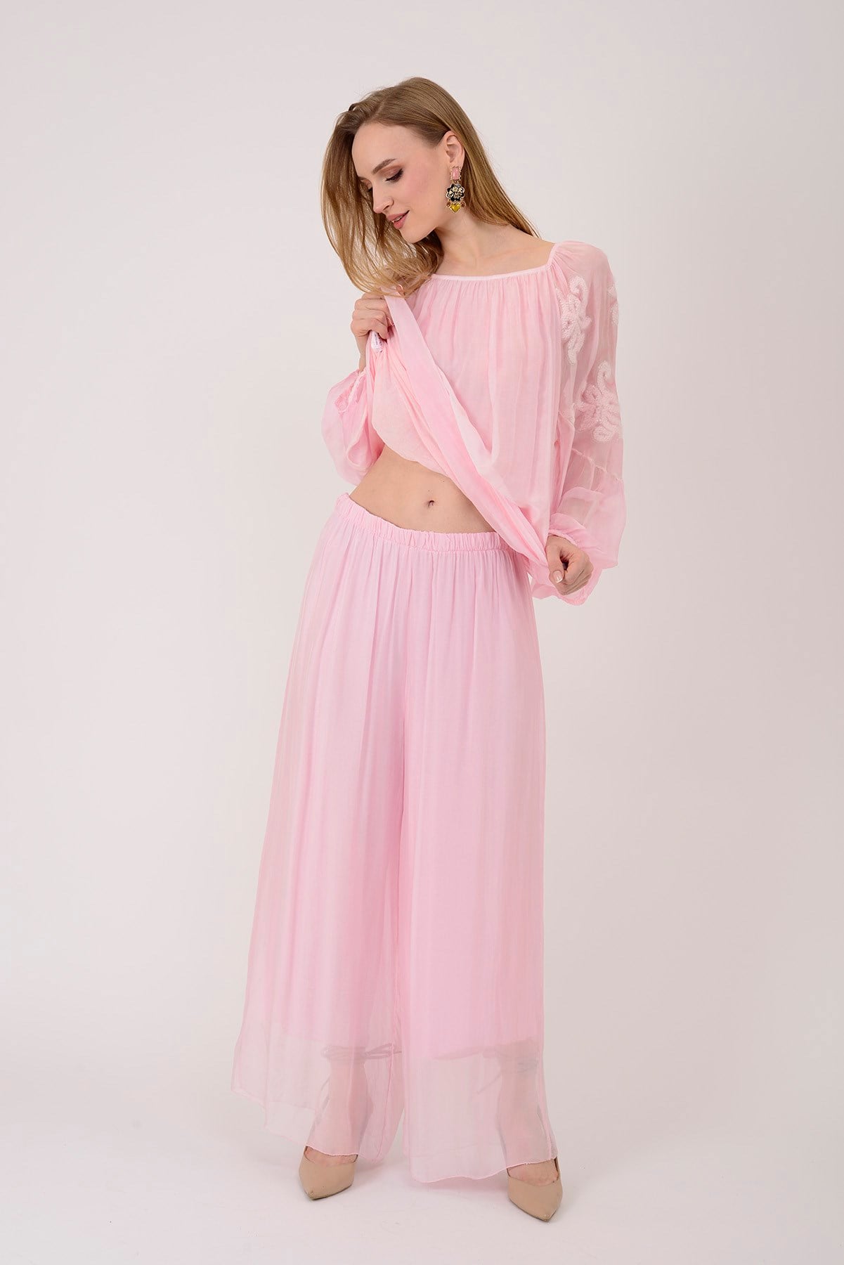 SN015 BELİ LASTİKLİ İPEK PANTOLON