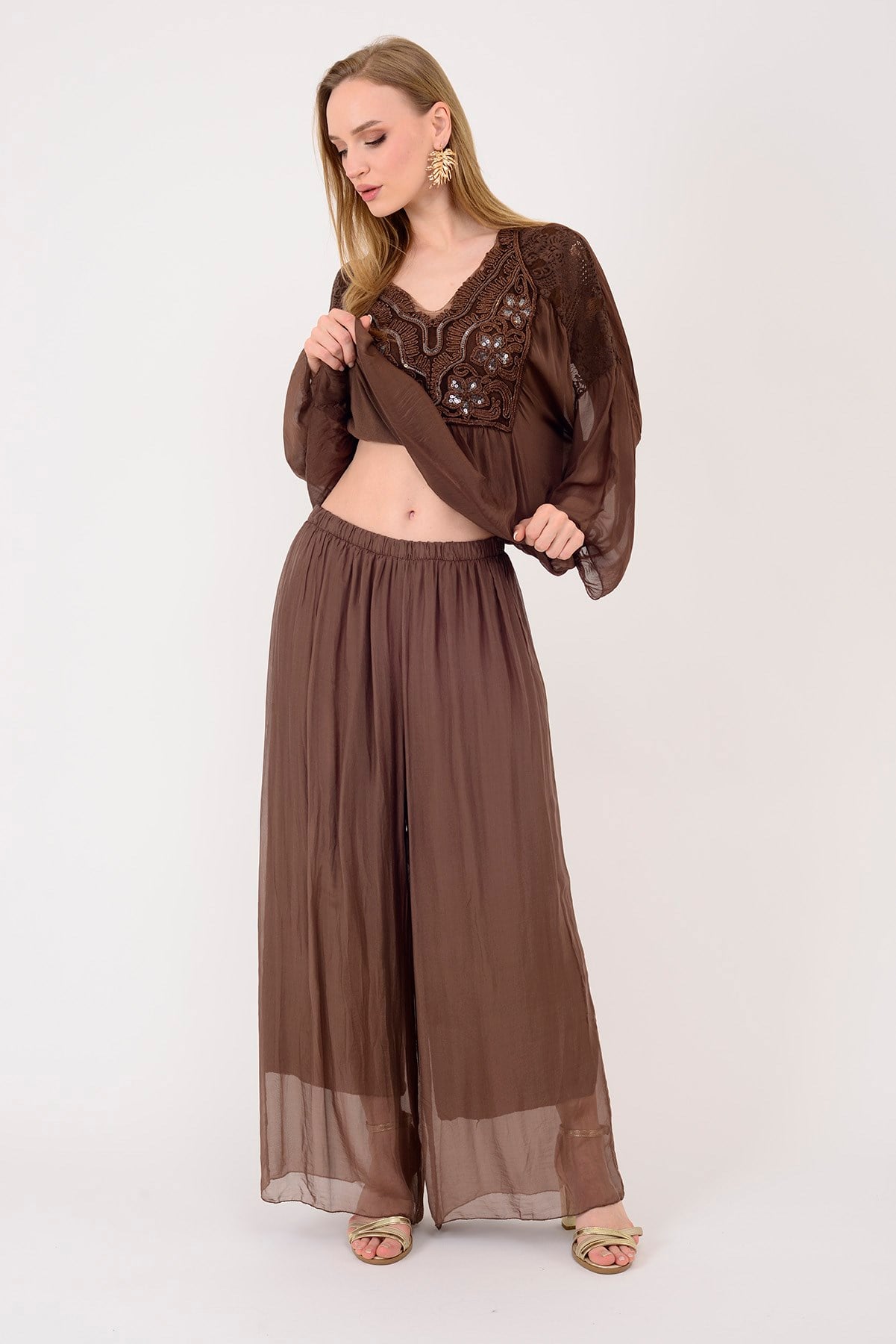 SN015 BELİ LASTİKLİ İPEK PANTOLON