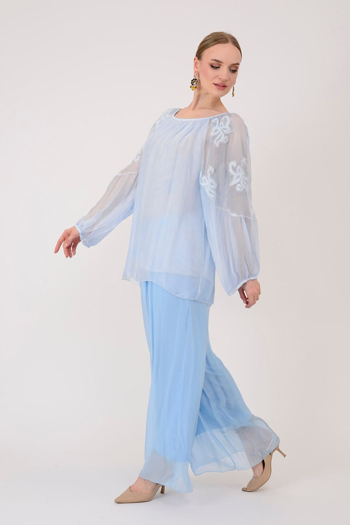 SN015 BELİ LASTİKLİ İPEK PANTOLON