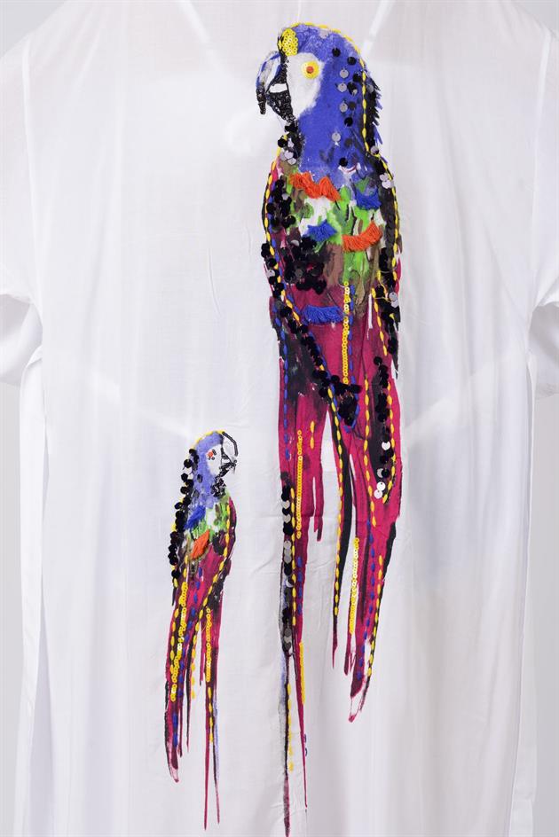 0583 PARROT PAPAĞAN DETAYLI KİMONO