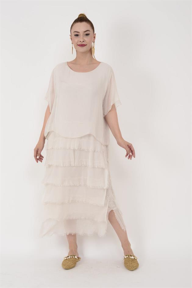 10078 KAT KAT İPEK ELBİSE