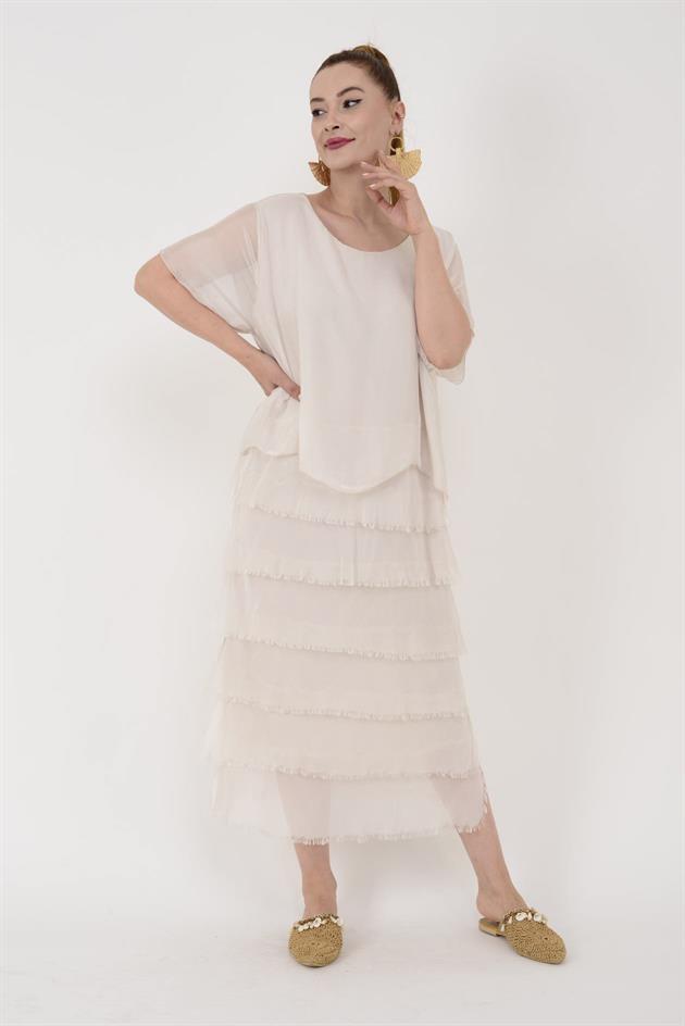 10078 KAT KAT İPEK ELBİSE