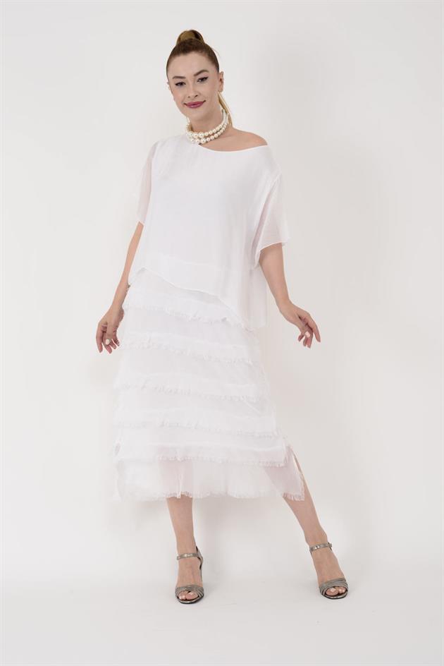 10078 KAT KAT İPEK ELBİSE