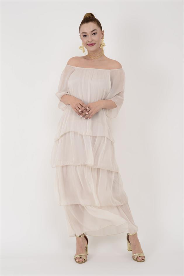 10089 MADONNA YAKA KAT KAT İPEK ELBİSE