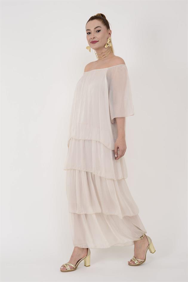 10089 MADONNA YAKA KAT KAT İPEK ELBİSE