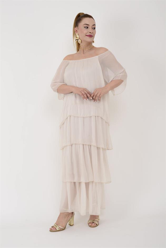 10089 MADONNA YAKA KAT KAT İPEK ELBİSE