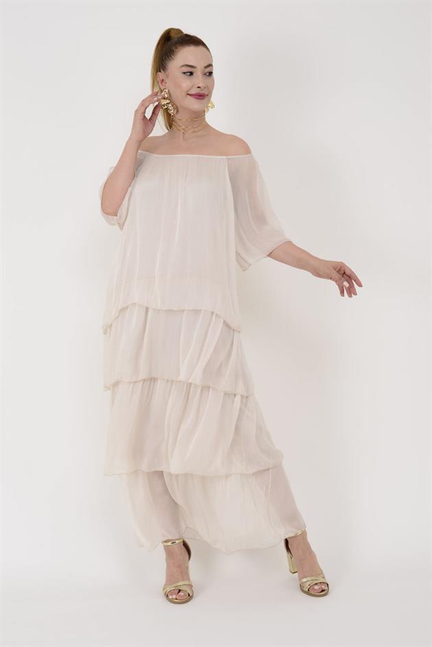 10089 MADONNA YAKA KAT KAT İPEK ELBİSE