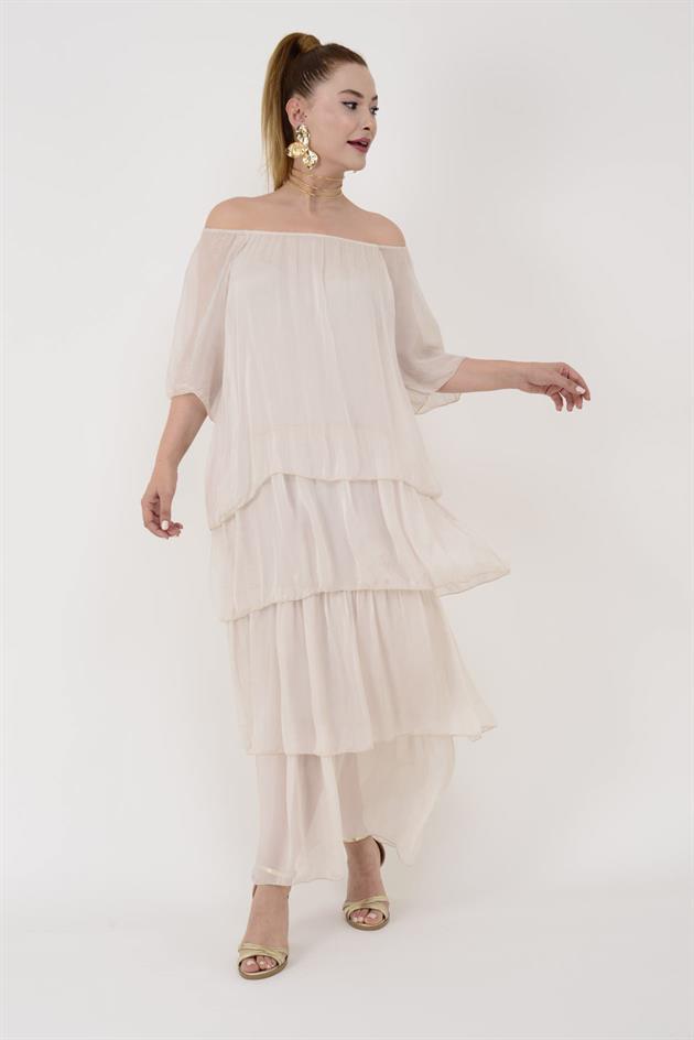 10089 MADONNA YAKA KAT KAT İPEK ELBİSE