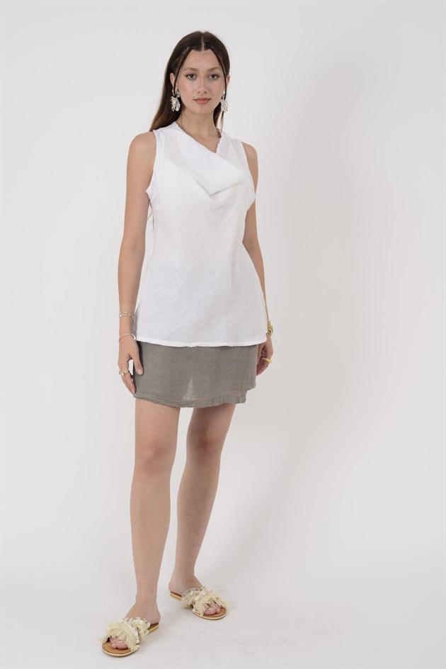 10101 DEGAJE YAKA KOLSUZ KETEN BLUZ