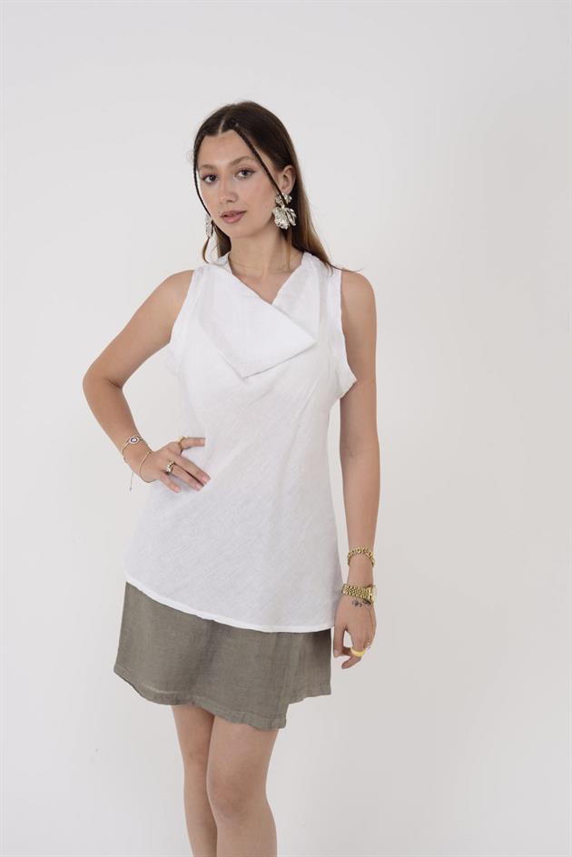 10101 DEGAJE YAKA KOLSUZ KETEN BLUZ