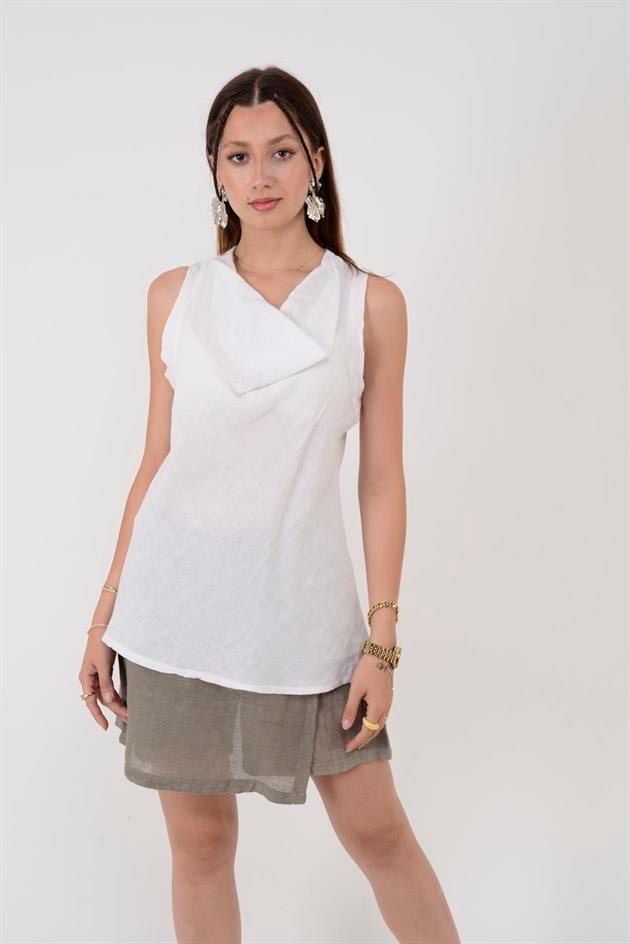 10101 DEGAJE YAKA KOLSUZ KETEN BLUZ