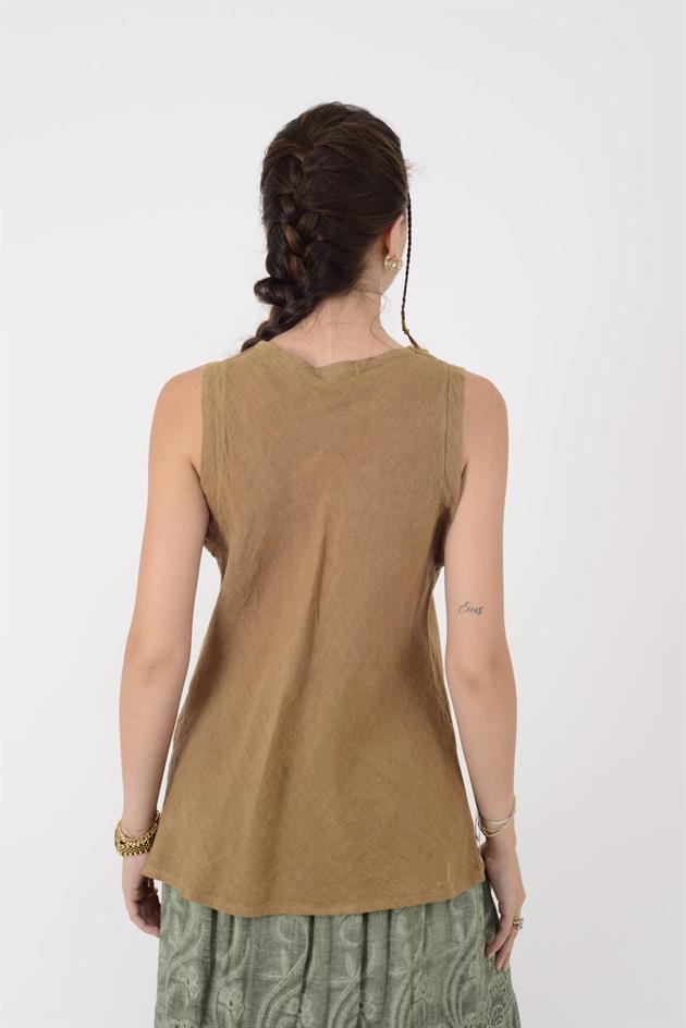 10101 DEGAJE YAKA KOLSUZ KETEN BLUZ