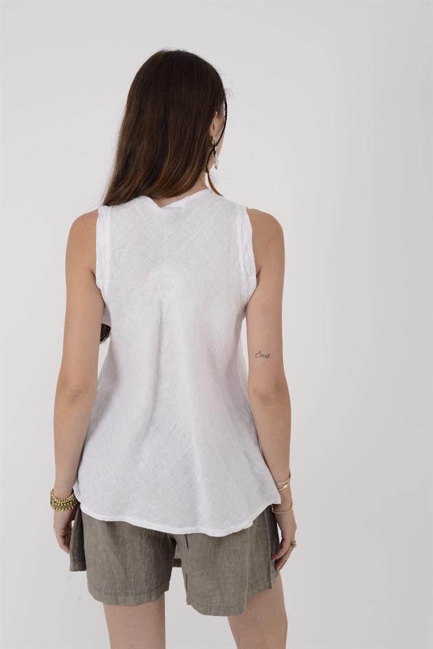 10101 DEGAJE YAKA KOLSUZ KETEN BLUZ