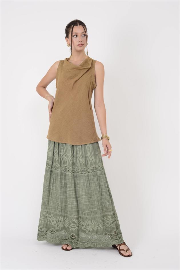 10101 DEGAJE YAKA KOLSUZ KETEN BLUZ