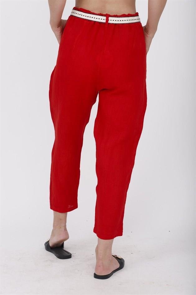 10156H KEMER DETAYLI HAVUÇ KETEN PANTOLON