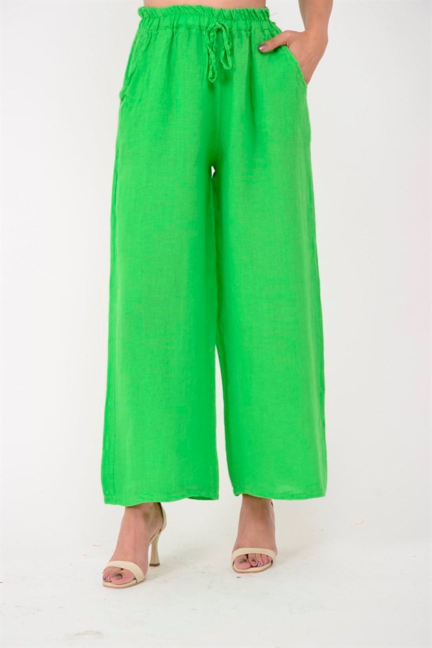10375 BELDEN BAĞLAMALI KETEN PANTOLON