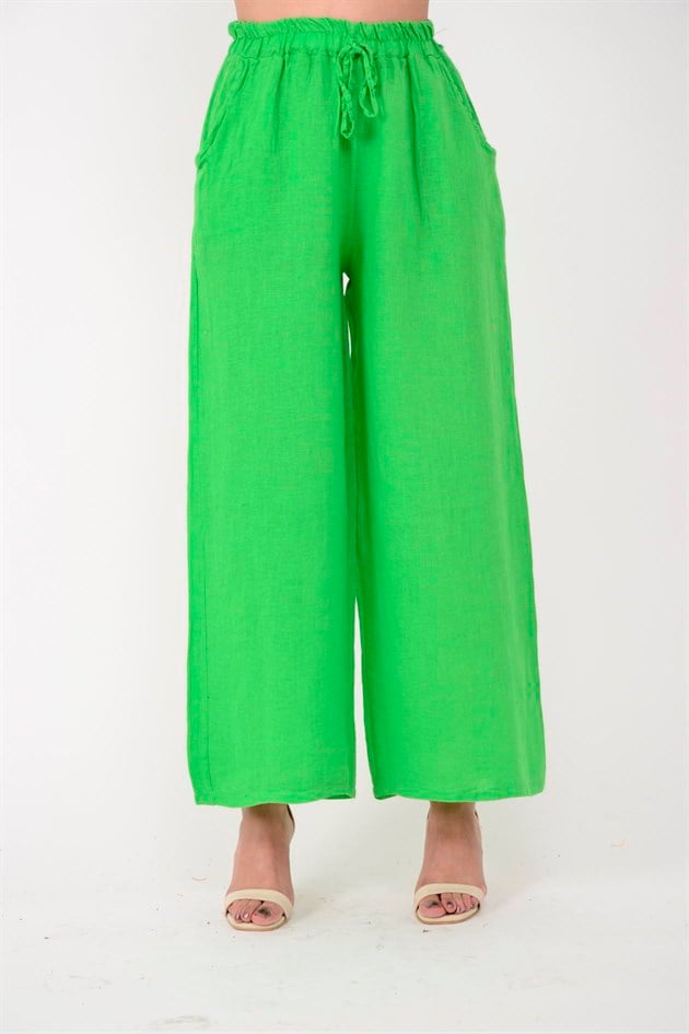 10375 BELDEN BAĞLAMALI KETEN PANTOLON