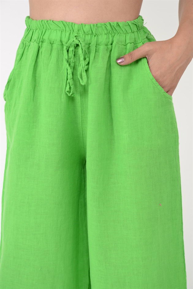 10375 BELDEN BAĞLAMALI KETEN PANTOLON