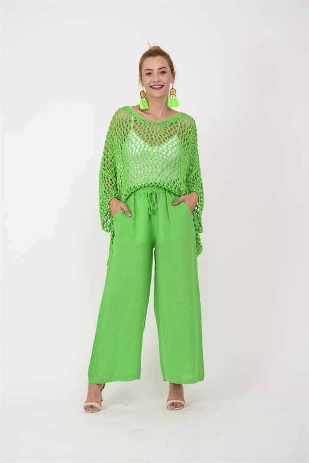 10375 BELDEN BAĞLAMALI KETEN PANTOLON